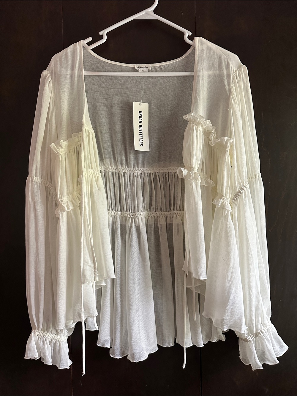 Urban Outfitters Cream Ruffle Tie-Front Peasant Blouse - Picture 8 of 9